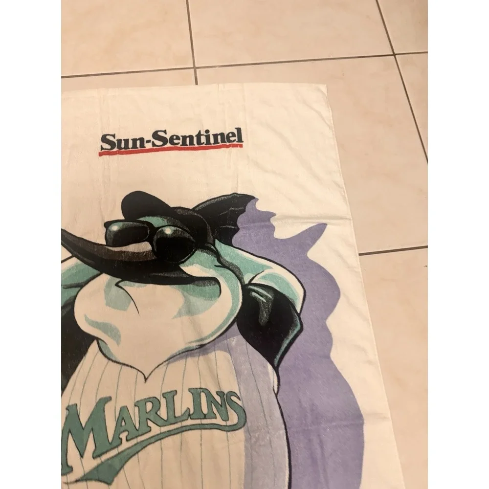 Vintage Florida Marlins Sun Sentinel Bell South Pool Towel Billy Marlin 90s #2